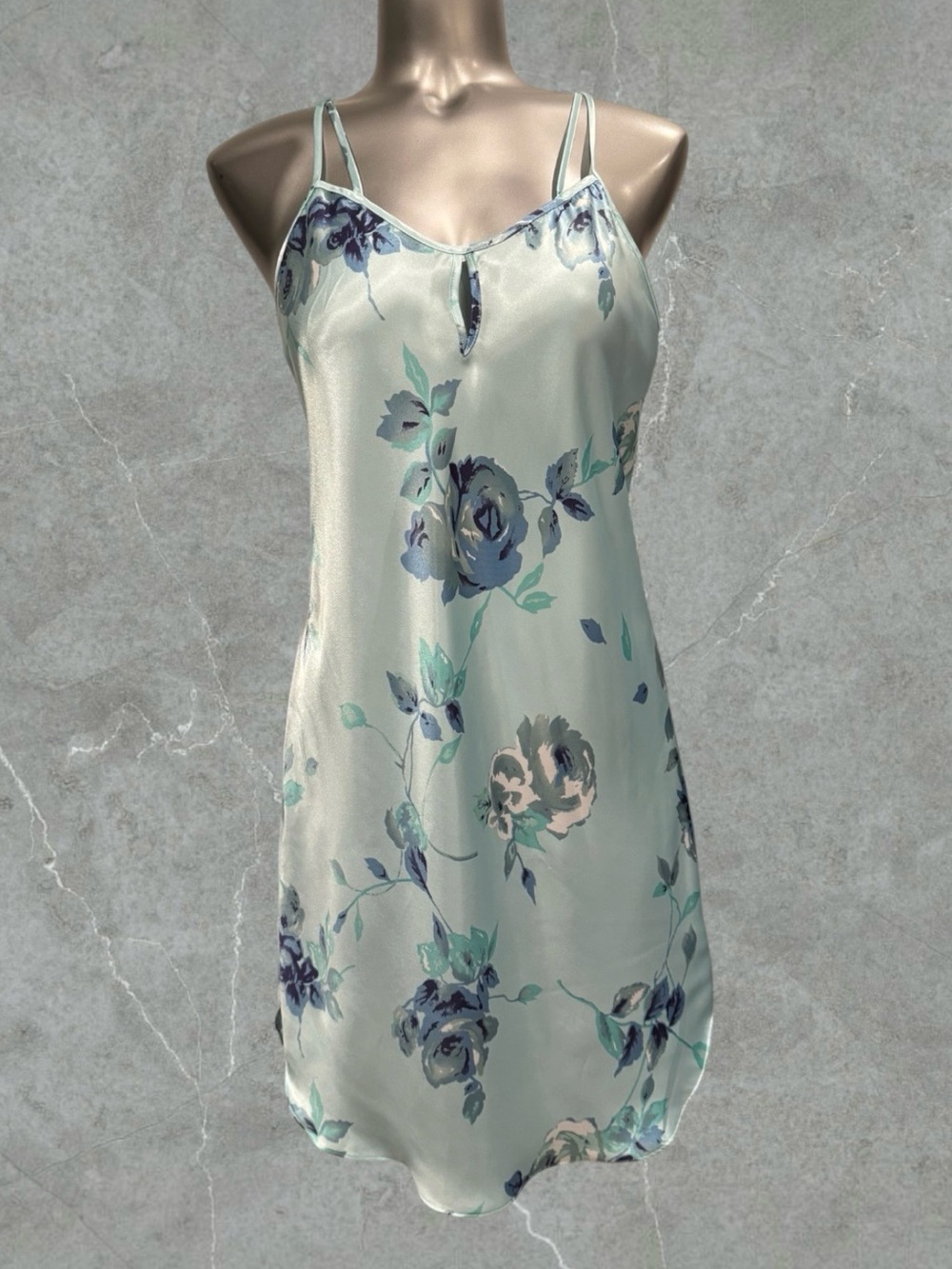 2 for $30 | Y2K Secret Treasures Damas Mint Floral Satin Chemise - Picture 7 of 15